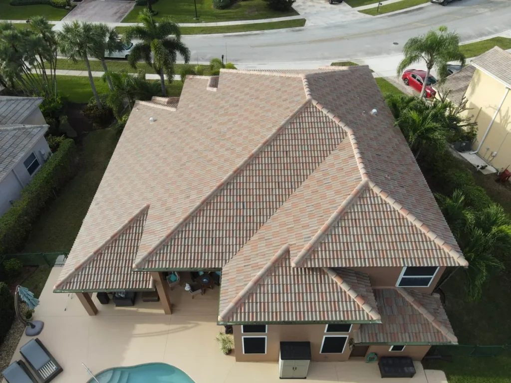 Aerial view of a tile roof in Orange County, CA